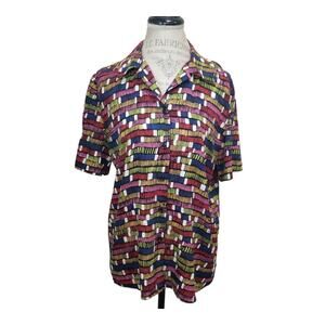 Vintage Leslie Fay Haberdashery Abstract Geometric Button Up Short Sleeve Shirt